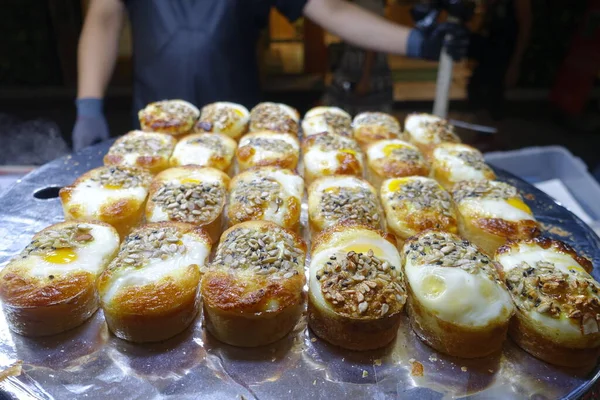 Baked Toasts Eggs Seeds — Stock Photo, Image