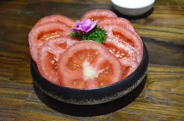 Tomates Tranchées Servies Dans Style Asiatique — Photo