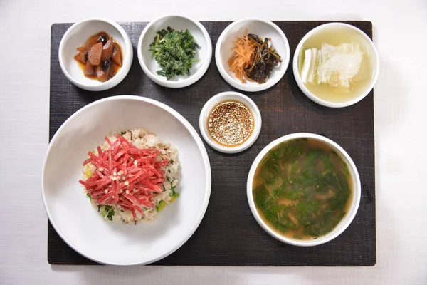 Sopa de arroz e acompanhamento — Fotografia de Stock