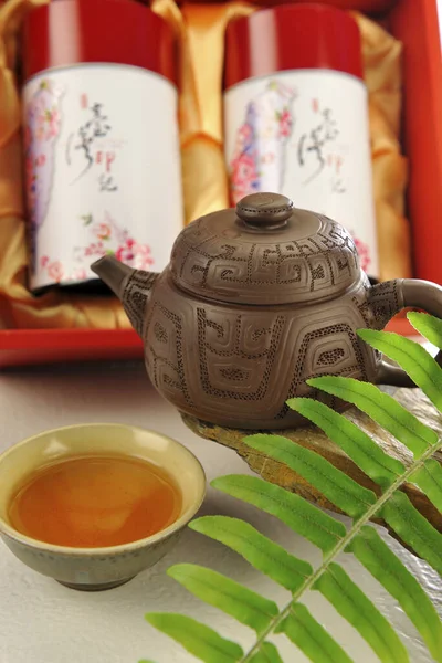 Cup Tea Ceramic Teapot Served Table — Stock Photo, Image