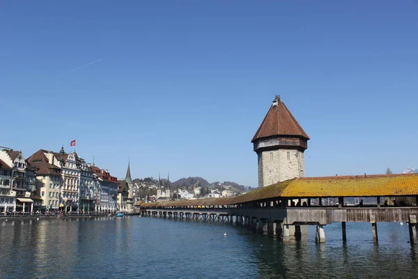 Kapellbron Vid Floden Reuss Schweiz — Stockfoto