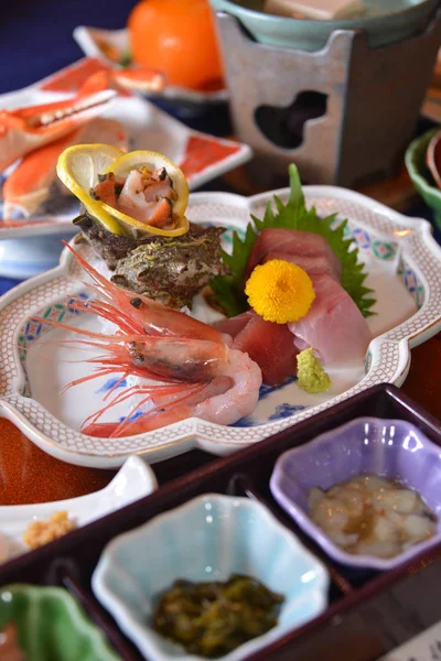 Sidoskott på sashimi uppsättning skaldjur — Stockfoto