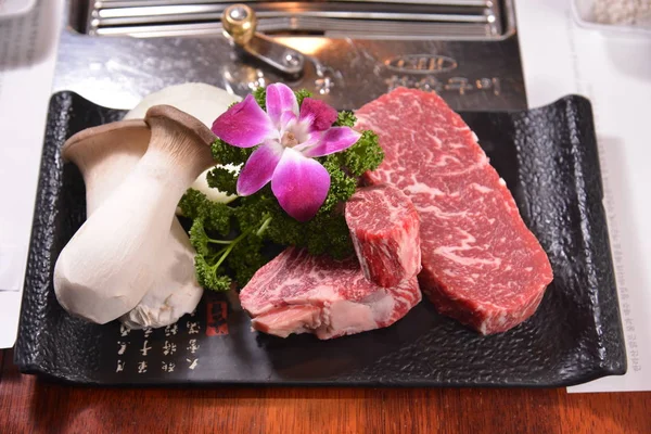 High angle shot of the various meat sets in Seoul — 스톡 사진