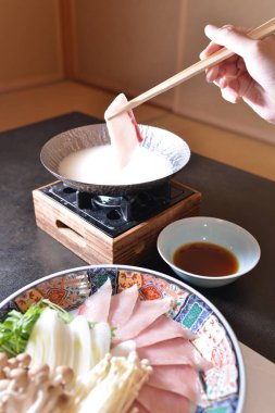 High angle shot of the Japanese style hot pot