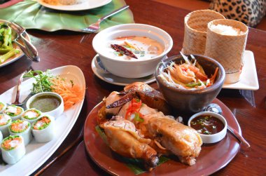 High angle shot of Thai traditional food