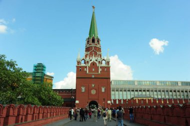 Low angle shot of Kytafya Tower and Trinity Tower Moscow Kremlin