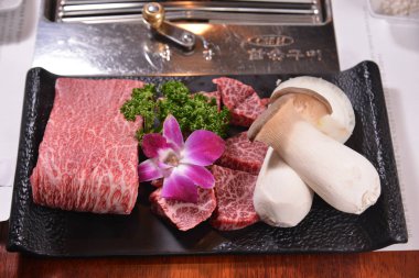 High angle shot of the various meat sets in Seoul