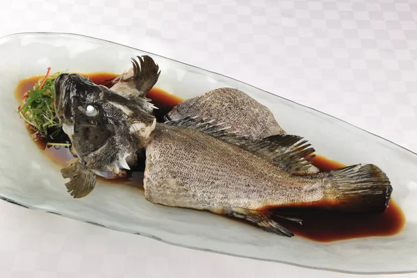 Food portrait of steamed fish — Stok fotoğraf