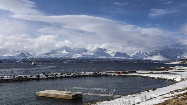 Blick Auf Das Dorf Sorkjosen Winter Norwegen — Stockfoto