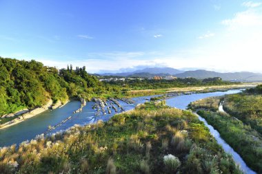 Taoyuan Şehri Tayvan 'daki doğal manzaranın yüksek açılı görüntüsü.