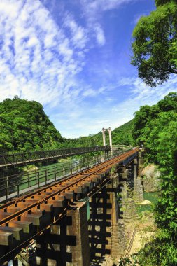 Pingxi New Taipei Şehri Tayvan 'da demiryolu manzarası