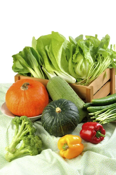 Varias Verduras Frutas Servidas Plato Sobre Fondo Blanco — Foto de Stock