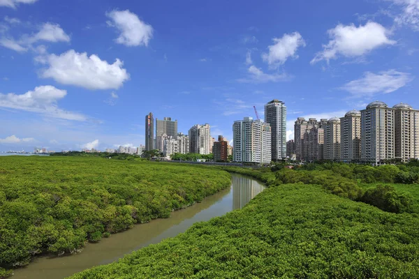 Imagem Panorâmica Cidade Paisagem Natural Tamsui Nova Taipei — Fotografia de Stock