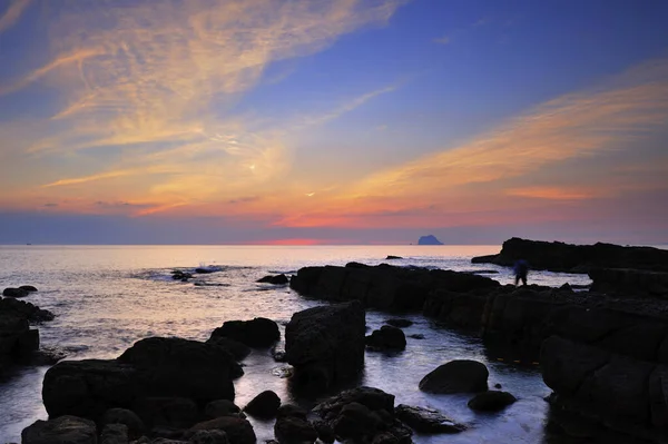 Puesta Sol Del Mar Wanli Taiwán — Foto de Stock