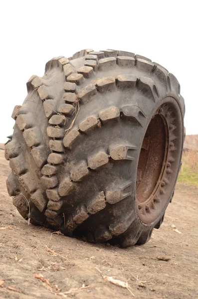 Grote rubberen wiel van de auto op het zand — Stockfoto