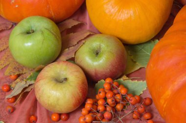 Kabak ve elma ile sonbahar natürmort