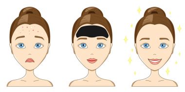 Sivilce, siyah bir maske ile ve sonra bir kızla üzgün yüz