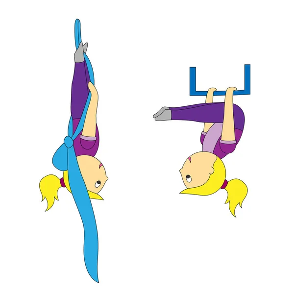 Una chica de dibujos animados en diferentes posturas de yoga es sencilla y aireada, una — Archivo Imágenes Vectoriales