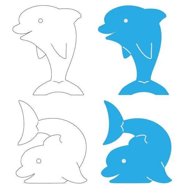 Ilustración infantil de los contornos de los delfines y un examen — Vector de stock
