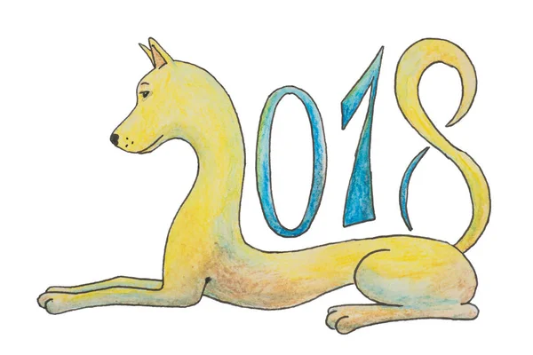 犬嘘と新年のシンボルとして数字は 2018 — ストック写真