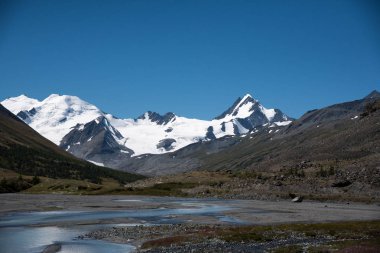 Yaban hayatı Altay. Nehir, dağlar ve gökyüzü ile Summer bulutlarda
