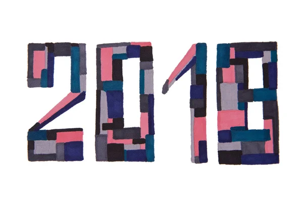 新年の数字 2018年グレーとピンクの色の描かれたウィット — ストック写真