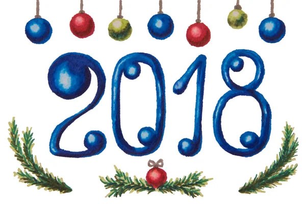 新年の内数は青、ボールとスプルースのブラで 2018 の数字 — ストック写真