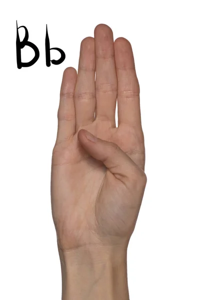Алфавит для глухонемых людей с жестом руки и буквой на фоне — стоковое фото