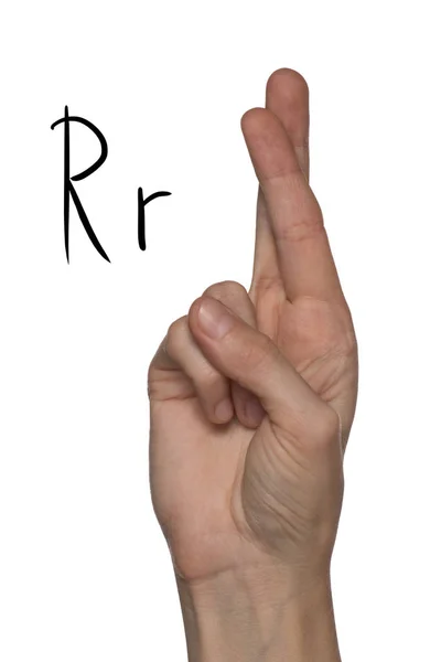 Alfabet for døvstumme mennesker med håndbevægelser og et nummer l - Stock-foto