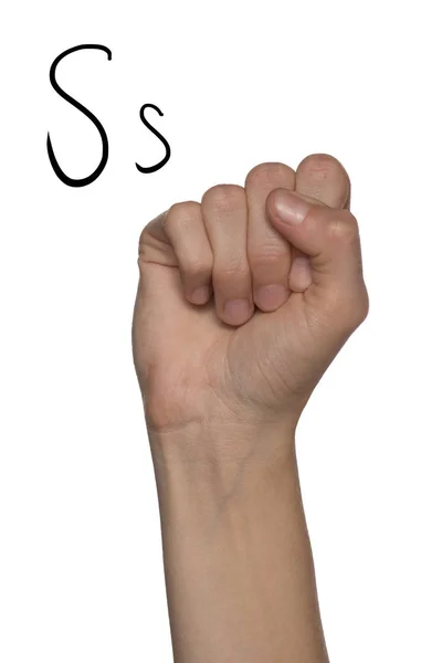 Alfabet for døvstumme mennesker med håndbevægelser og et nummer l - Stock-foto