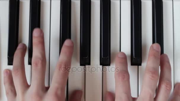 Beautiful fingers on white and black piano keys or a synthesizer play a melody — Stock Video