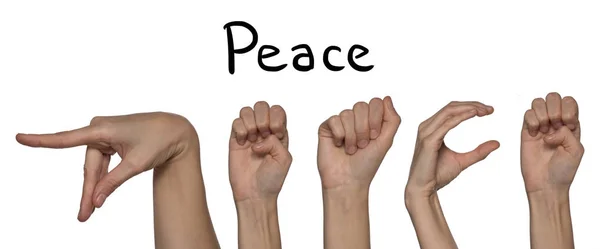 A word of peace shown by hands on an alphabet for the deaf mute — Stock Photo, Image