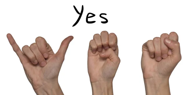 A word of yes shown by hands on an alphabet for the deaf mute on — Stock Photo, Image