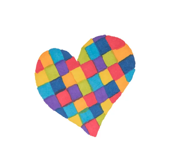 Coração bonito em cores do arco-íris desenhado em marcadores de aquarela em — Fotografia de Stock