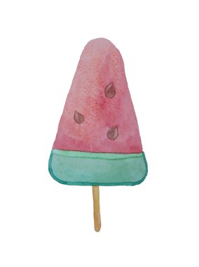 Kırmızı şeker bir karpuz dilimi şeklinde watercol içinde boyalı