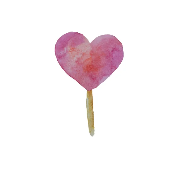 Delicioso caramelo de doces em um pau em forma de coração pintado em água — Fotografia de Stock