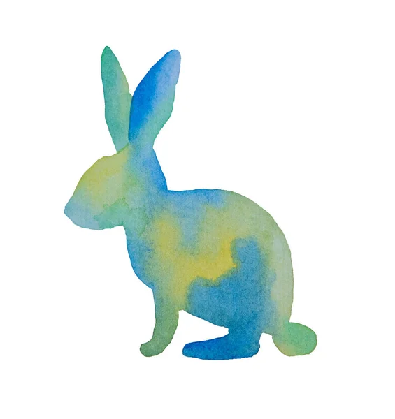 Beautiful silhouette of an easter rabbit of blue and green paint — Stock Photo, Image