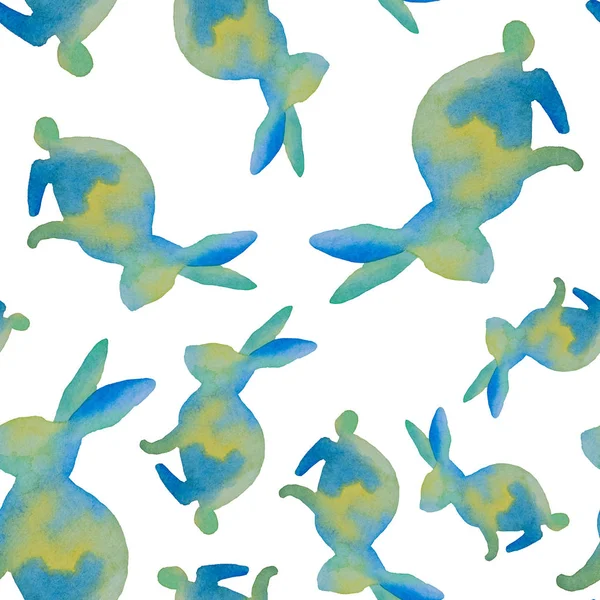 Hermoso patrón sin costuras con siluetas de conejos de color azul , — Foto de Stock