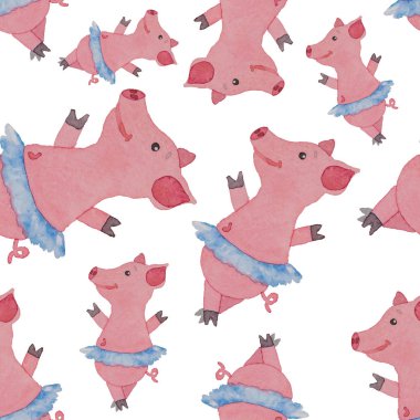 Mavi etek tutu güzel domuz balerin ile Seamless Modeli