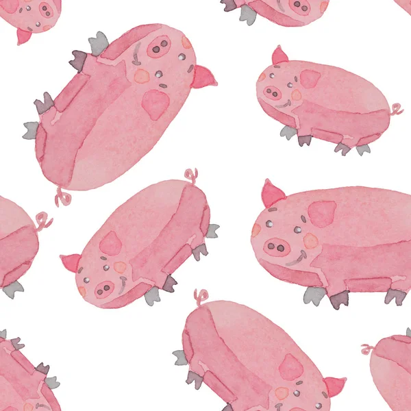 Seamless pattern with funny pigs painted watercolor on a white b — Stock Photo, Image