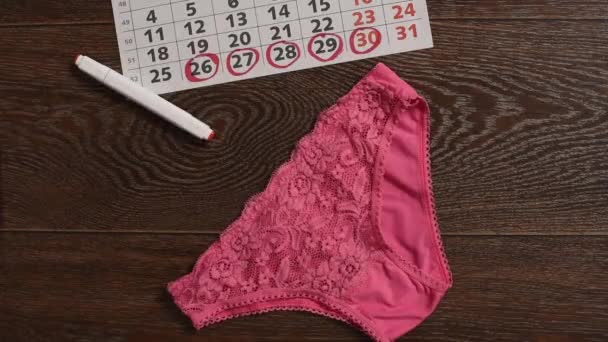 Ropa Interior Calendario Con Fechas Menstruación Tampones Higiene Juntas — Vídeo de stock