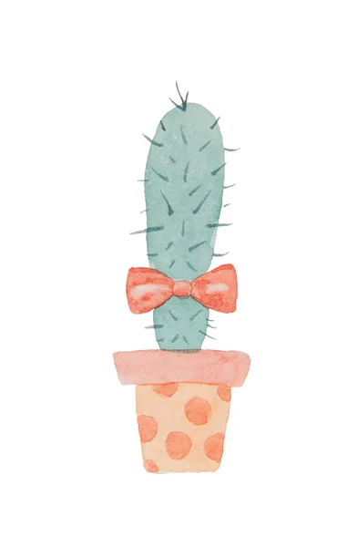 Grappig karakter stekelig cactus in ' bow-tie en in een pot geschilderd ik — Stockfoto