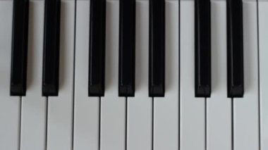 Beyaz ve siyah piyano tuşlarını veya bir synthesizer güzel ince parmaklar bir melodi Çal