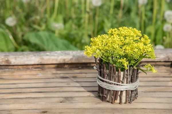 Ein Strauß schöner kleiner gelber blühender Blumen namens r — Stockfoto