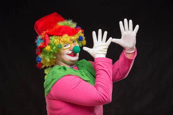 Funny clown in shiny glasses with good cheerful emotions — Stock Photo, Image