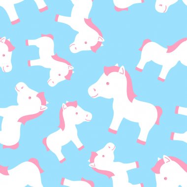 Mavi üzerinde pembe bir yele ile atların güzel seamless modeli 