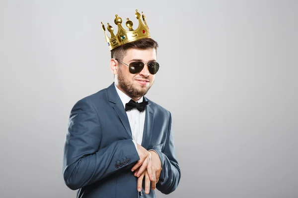 Funny man in crown — Stock Photo, Image