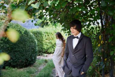 Gelin ve damat park arka plan