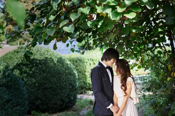 Sposa e sposo in piedi vicino — Foto Stock