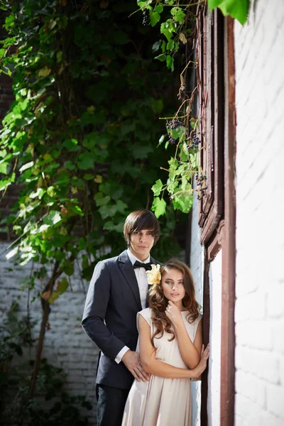 Bruid en bruidegom staande — Stockfoto